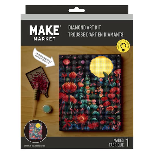 8" x 10" Moon & Flowers LED Stretched Canvas Diamond Art Kit by Make Market®